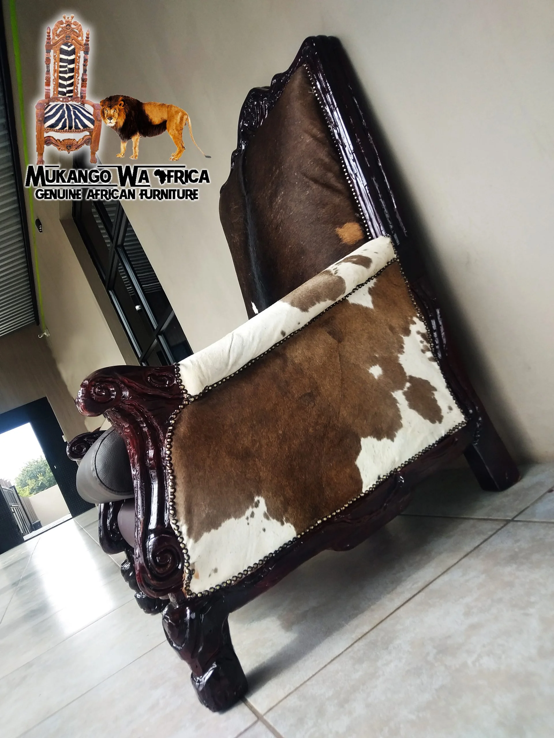 Blog 44 Side view of Traditional African Cowhide Throne