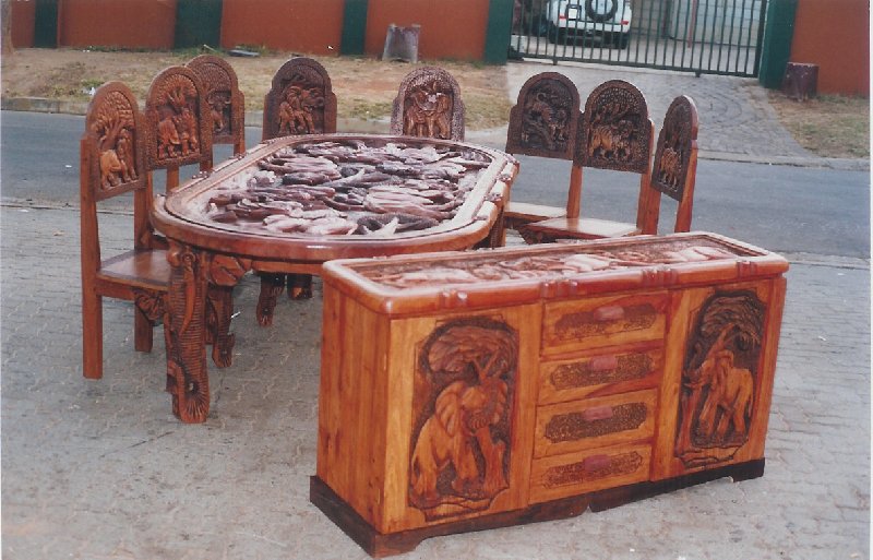 African Dining table and cupboard with drawers by Mukango Wa Africa Furniture